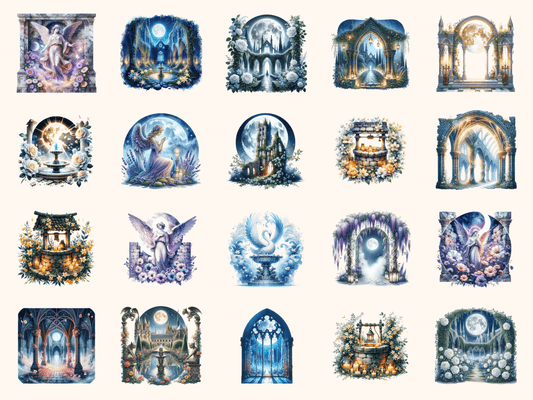 Moonlit Abbey Gardens Clipart