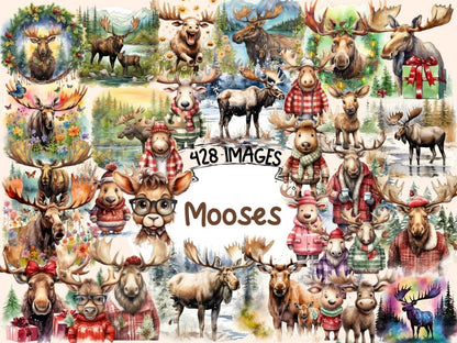 Mooses Watercolor Clipart christmas moose png - Wonders Artist