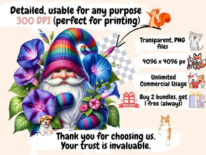 Morning Glory Gnomes (P2) Clipart Cute gnome art - Wonders Artist