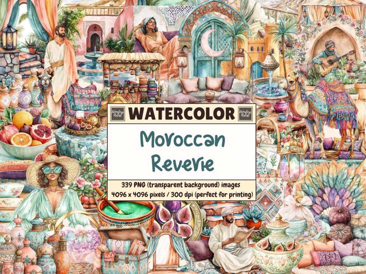 Moroccan Reverie Watercolor Clipart arabesque design png boho moroccan png cultural clipart - WondersArtist