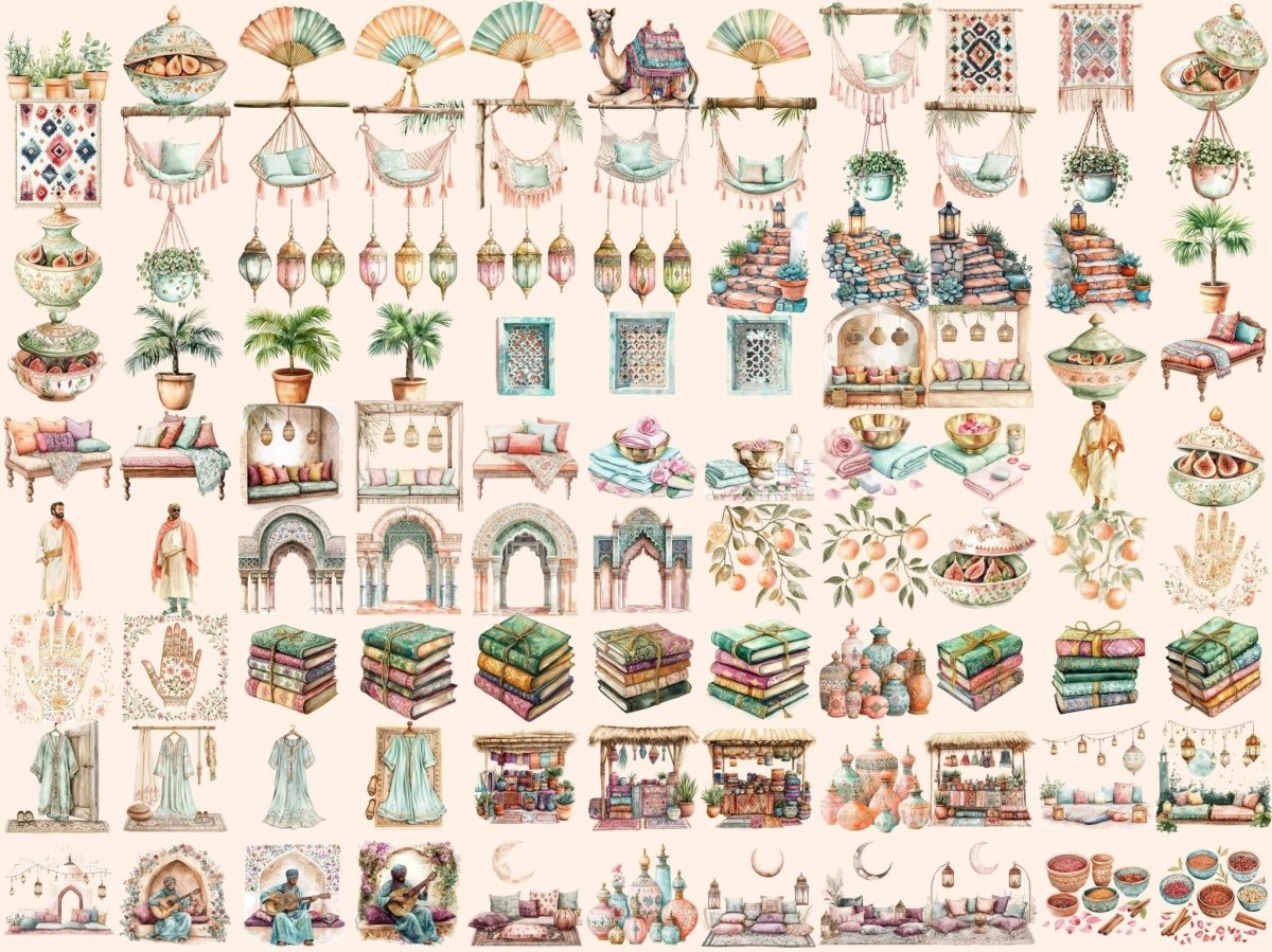 Moroccan Reverie Watercolor Clipart arabesque design png boho moroccan png cultural clipart - WondersArtist