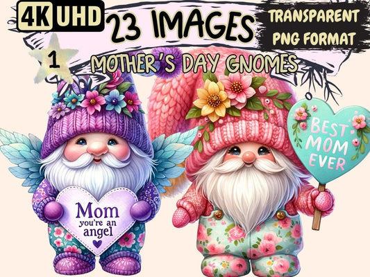 Mother's Day Gnomes Clipart - High - Quality Instant Digital Download for Creative Projects