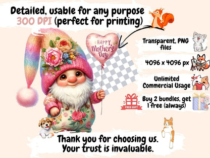 Mother's Day Gnomes Clipart - High - Quality Instant Digital Download for Creative Projects