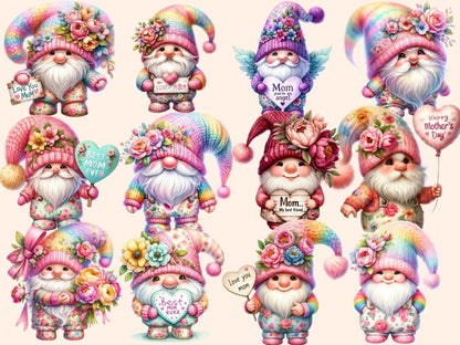 Mother's Day Gnomes Clipart - High - Quality Instant Digital Download for Creative Projects