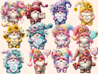 Mother's Day Gnomes Clipart - High - Quality Instant Digital Download for Creative Projects