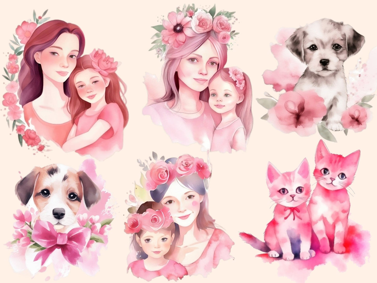 Mother's Day Watercolor Clipart - High - Quality Instant Digital Download for Creative Projects