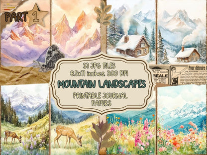 Mountain Landscapes Journal Pages (P1) Landscape Ephemera - Wonders Artist