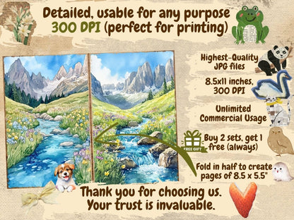 Mountain Landscapes Journal Pages (P2) Landscape Ephemera - Wonders Artist