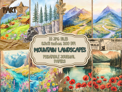 Mountain Landscapes Journal Pages (P3) Landscape Ephemera - Wonders Artist