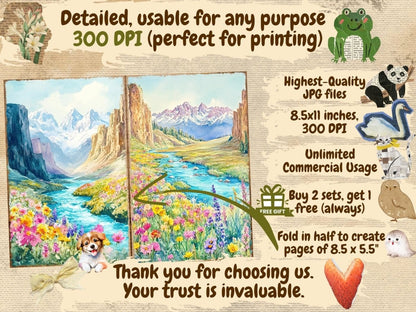 Mountain Landscapes Journal Pages (P3) Landscape Ephemera - Wonders Artist