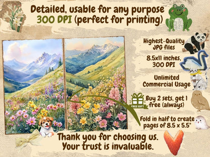 Mountain Landscapes Journal Pages (P4) Landscape Ephemera - Wonders Artist