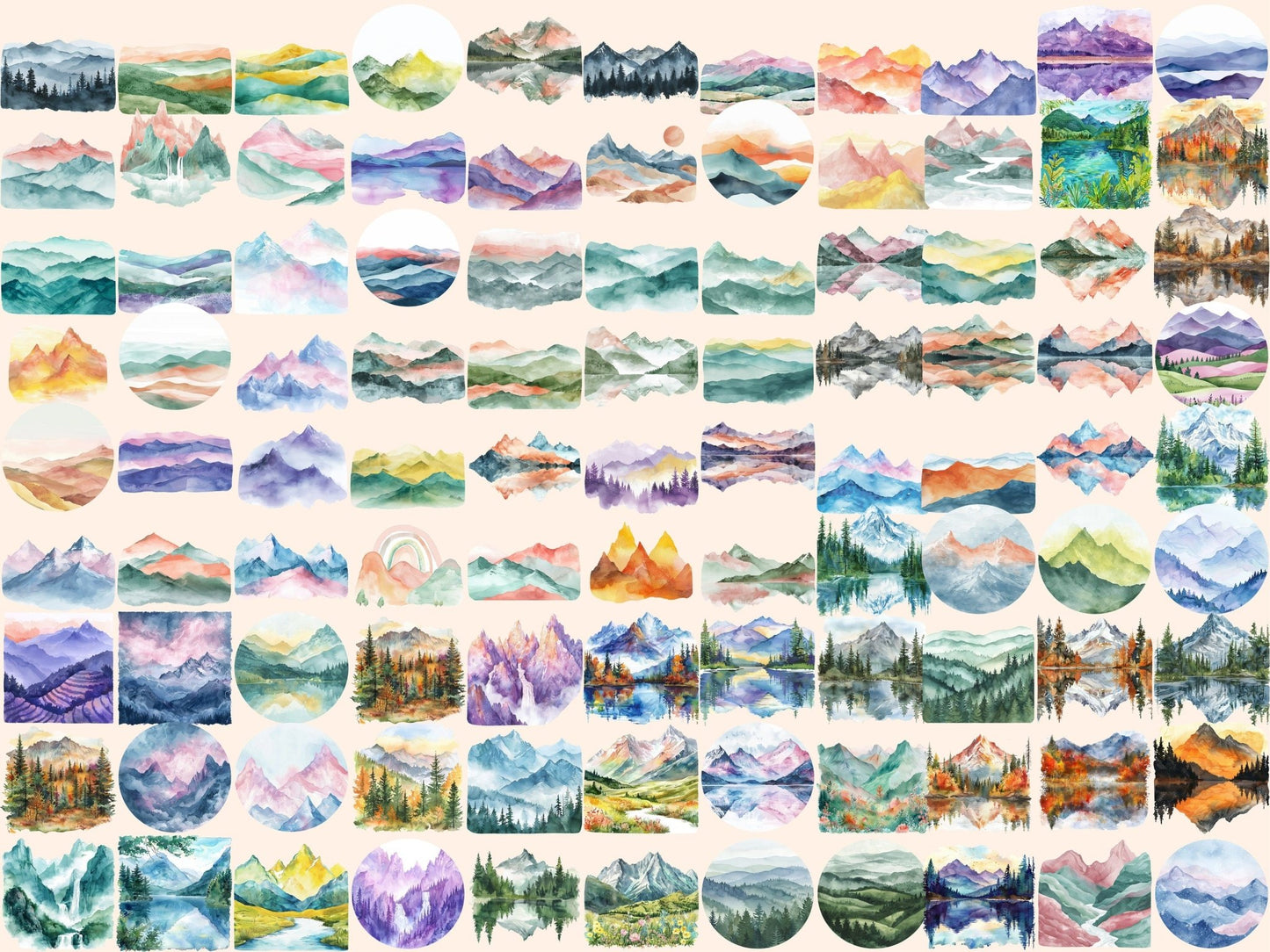 Mountain Landscapes Watercolor Clipart - High - Quality Instant Digital Download for Creative Projects