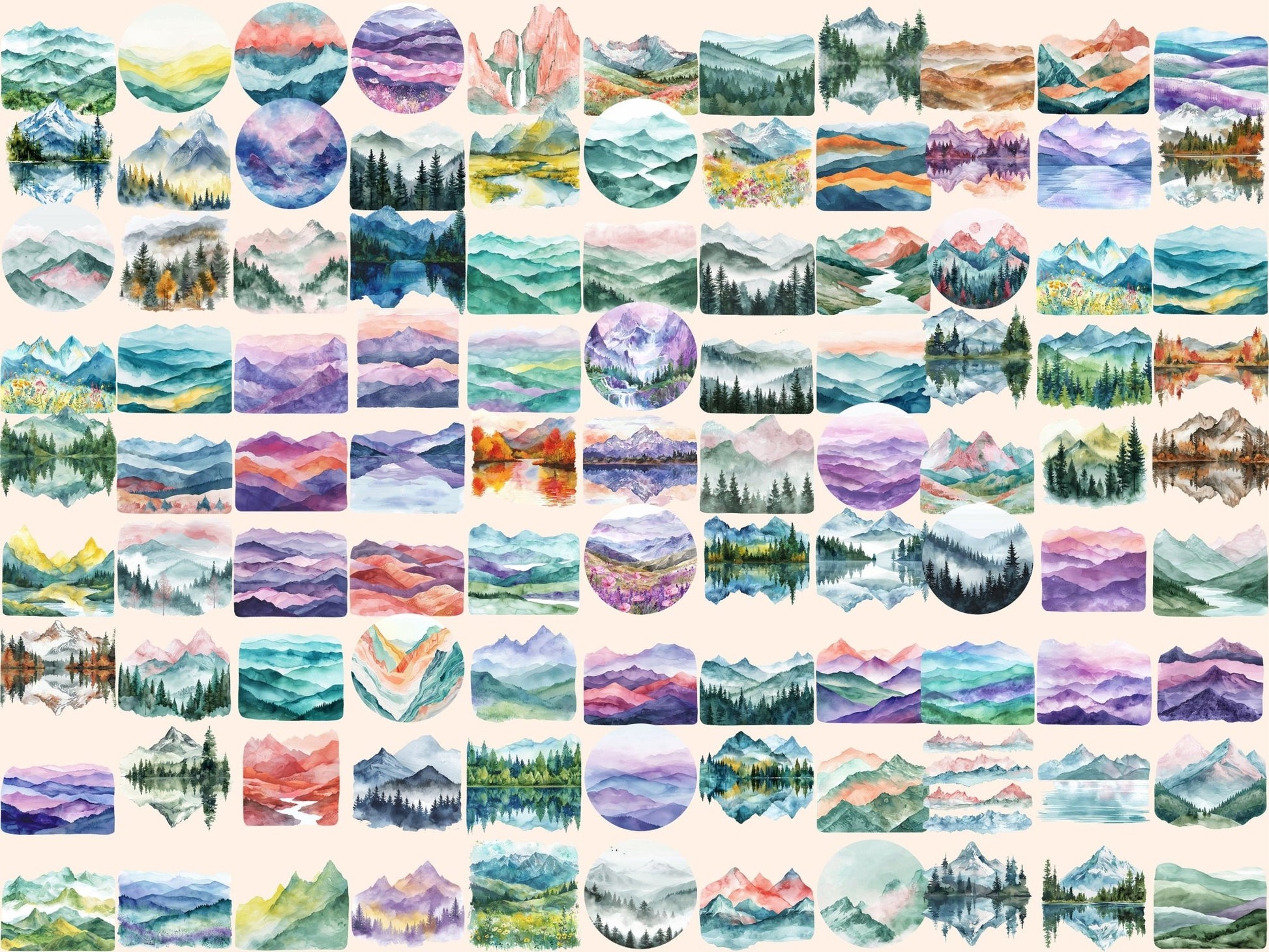 Mountain Landscapes Watercolor Clipart - High - Quality Instant Digital Download for Creative Projects