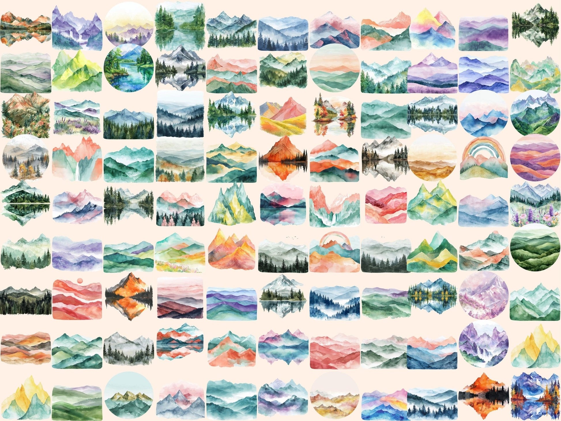 Mountain Landscapes Watercolor Clipart - High - Quality Instant Digital Download for Creative Projects