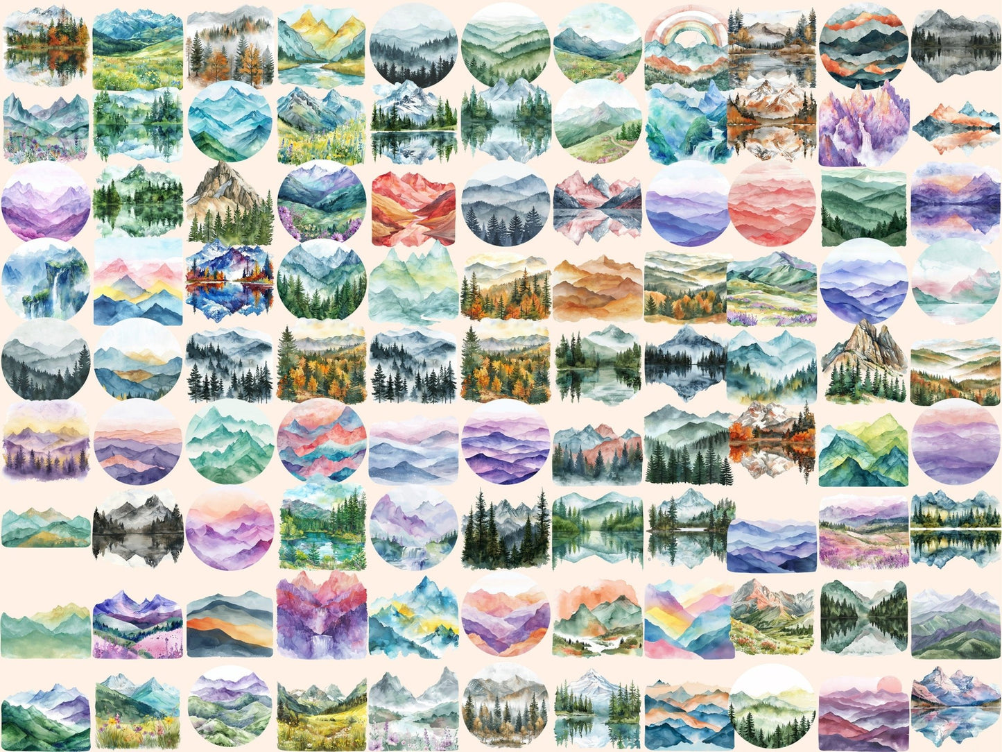 Mountain Landscapes Watercolor Clipart - High - Quality Instant Digital Download for Creative Projects