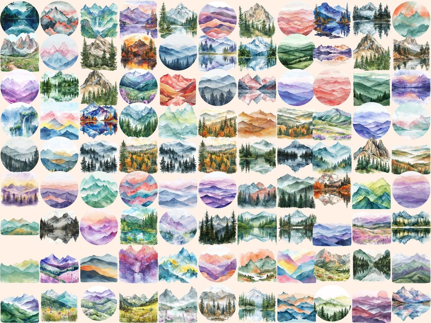 Mountain Landscapes Watercolor Clipart - High - Quality Instant Digital Download for Creative Projects