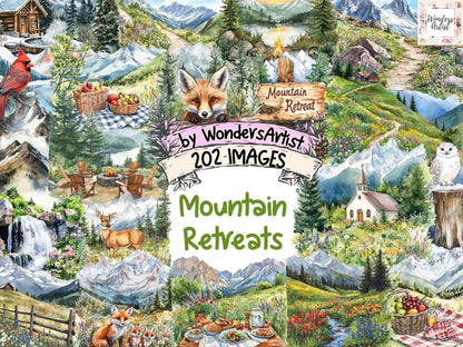 Mountain Retreats Watercolor Clipart Alpine Retreat PNG - Wonders Artist
