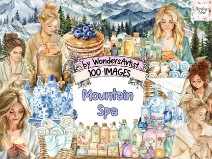 Mountain Spa Watercolor Clipart Alpine Spa Art - Wonders Artist