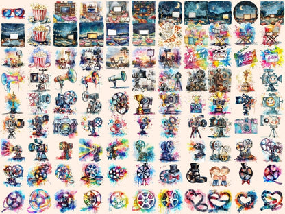 Movie Time Watercolor Clipart Cinema Graphics - Wonders Artist