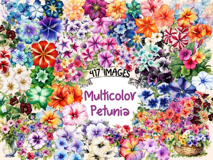 Multicolor Petunia Watercolor Clipart beautiful flower png - Wonders Artist