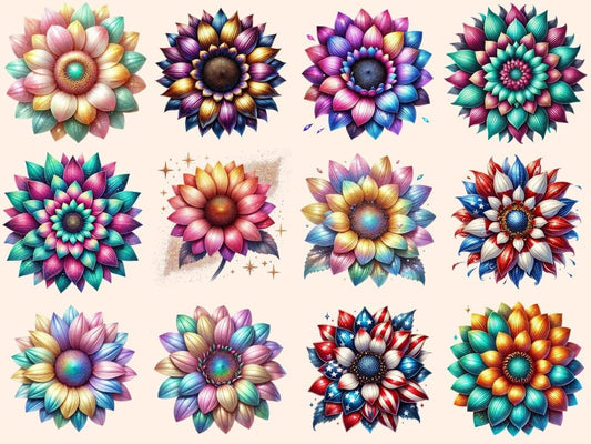 Multifarvede Solsikker Clipart