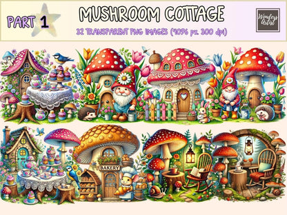 Mushroom Cottage Clipart cottage printables cottagecore clipart cozy cottage png - WondersArtist