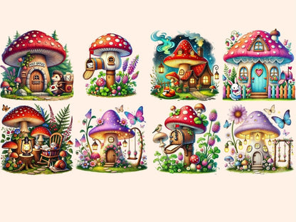 Mushroom Cottage Clipart cottage printables cottagecore clipart cozy cottage png - WondersArtist