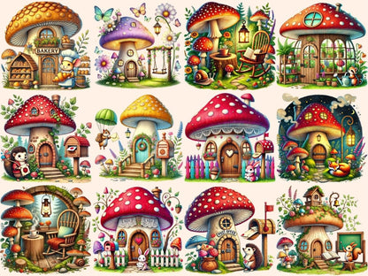 Mushroom Cottage Clipart cottage printables cottagecore clipart cozy cottage png - WondersArtist