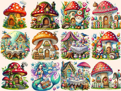 Mushroom Cottage Clipart cottage printables cottagecore clipart cozy cottage png - WondersArtist