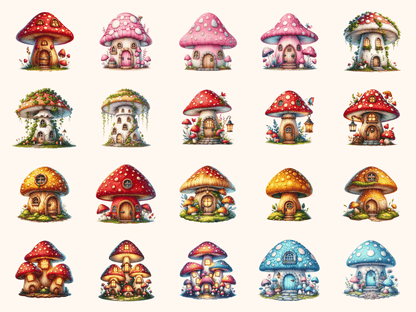Mushroom Cottages Clipart All Bundles Clipart Line Art - WondersArtist