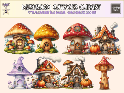 Mushroom Cottages Clipart All Bundles Clipart Line Art - WondersArtist