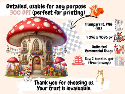Mushroom Fairy Houses Clipart Cute house art - Wonders Artist