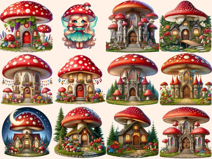 Mushroom Fairy Houses Clipart Cute house art - Wonders Artist