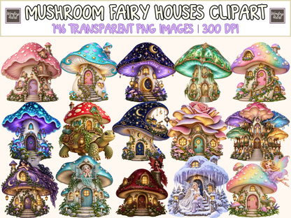 Mushroom Fairy Houses Clipart — bundle preview