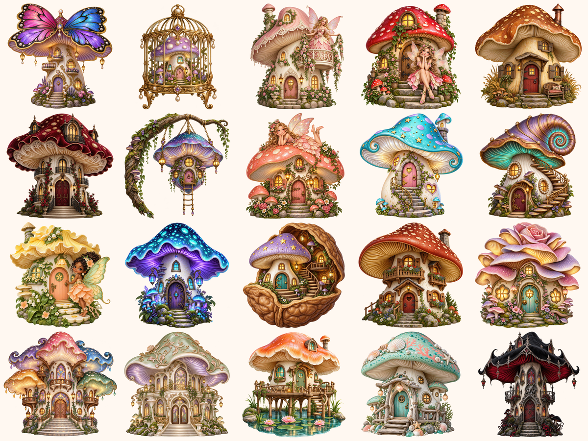 Mushroom Fairy Houses Clipart — preview 2