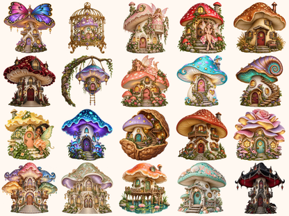 Mushroom Fairy Houses Clipart — preview 2