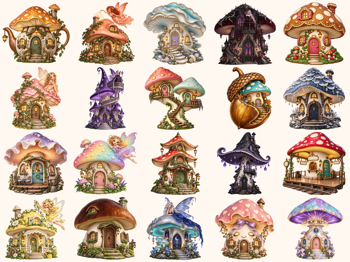 Mushroom Fairy Houses Clipart — preview 3