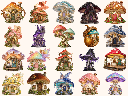 Mushroom Fairy Houses Clipart — preview 3