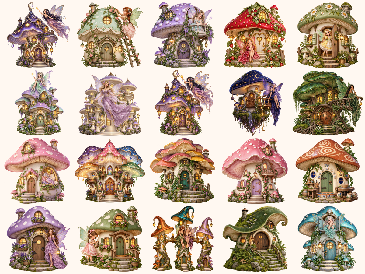 Mushroom Fairy Houses Clipart — preview 4