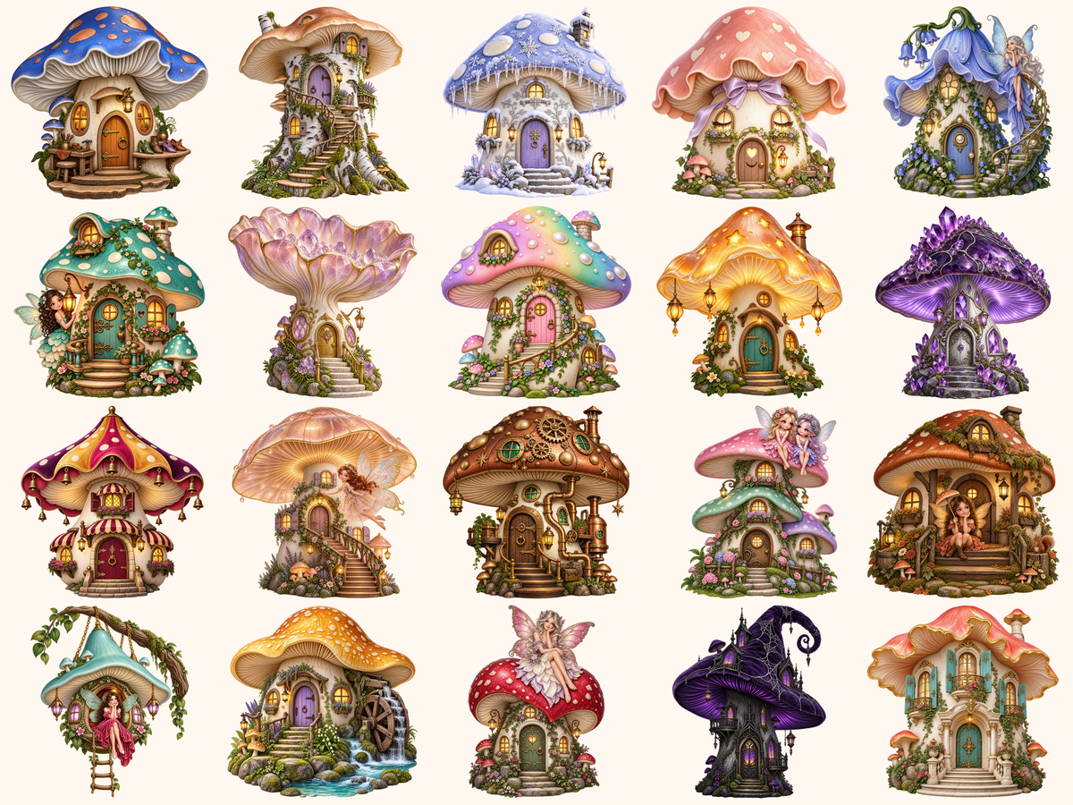 Mushroom Fairy Houses Clipart — preview 5