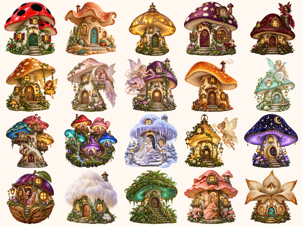 Mushroom Fairy Houses Clipart — preview 6