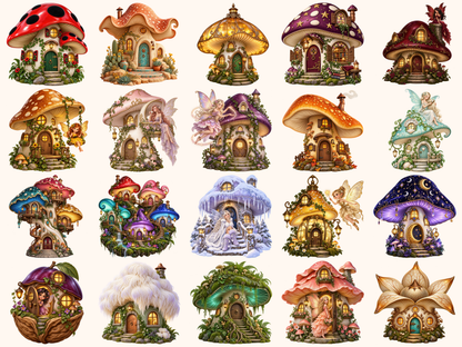 Mushroom Fairy Houses Clipart — preview 6