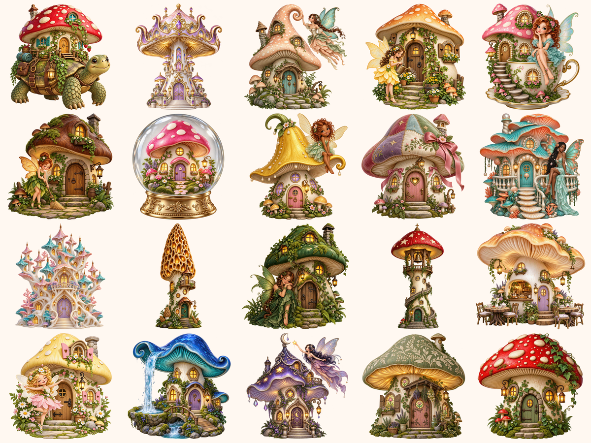 Mushroom Fairy Houses Clipart — preview 7