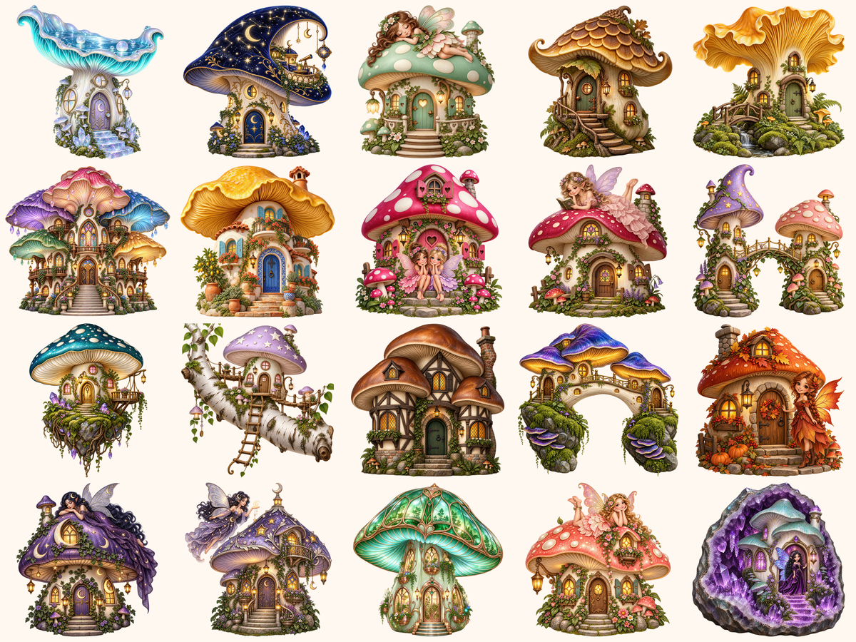 Mushroom Fairy Houses Clipart — preview 8