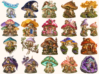 Mushroom Fairy Houses Clipart — preview 8