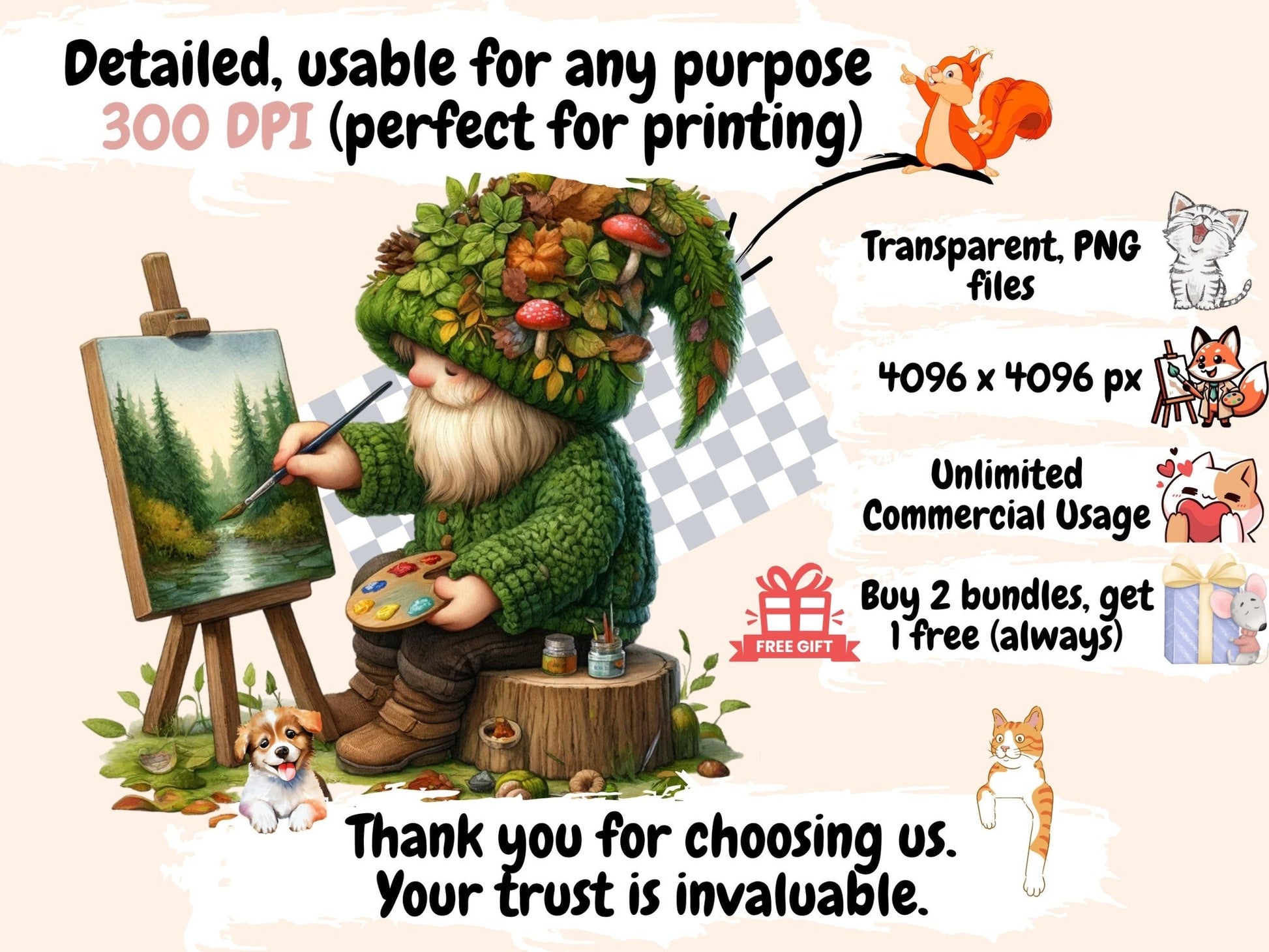 Mushroom Gnomes Clipart - High - Quality Instant Digital Download for Creative Projects