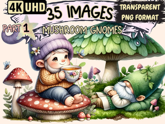 Mushroom Gnomes Clipart - High - Quality Instant Digital Download for Creative Projects