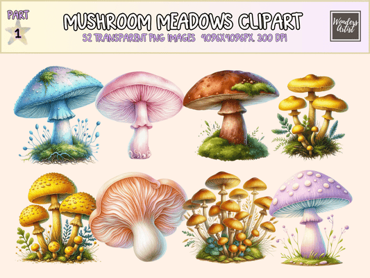 Mushroom Meadows Clipart All Bundles Clipart Line Art - WondersArtist