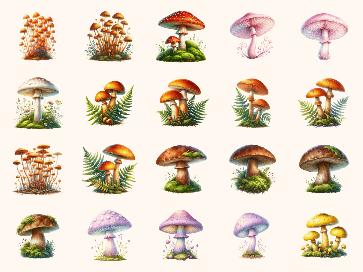 Mushroom Meadows Clipart All Bundles Clipart Line Art - WondersArtist
