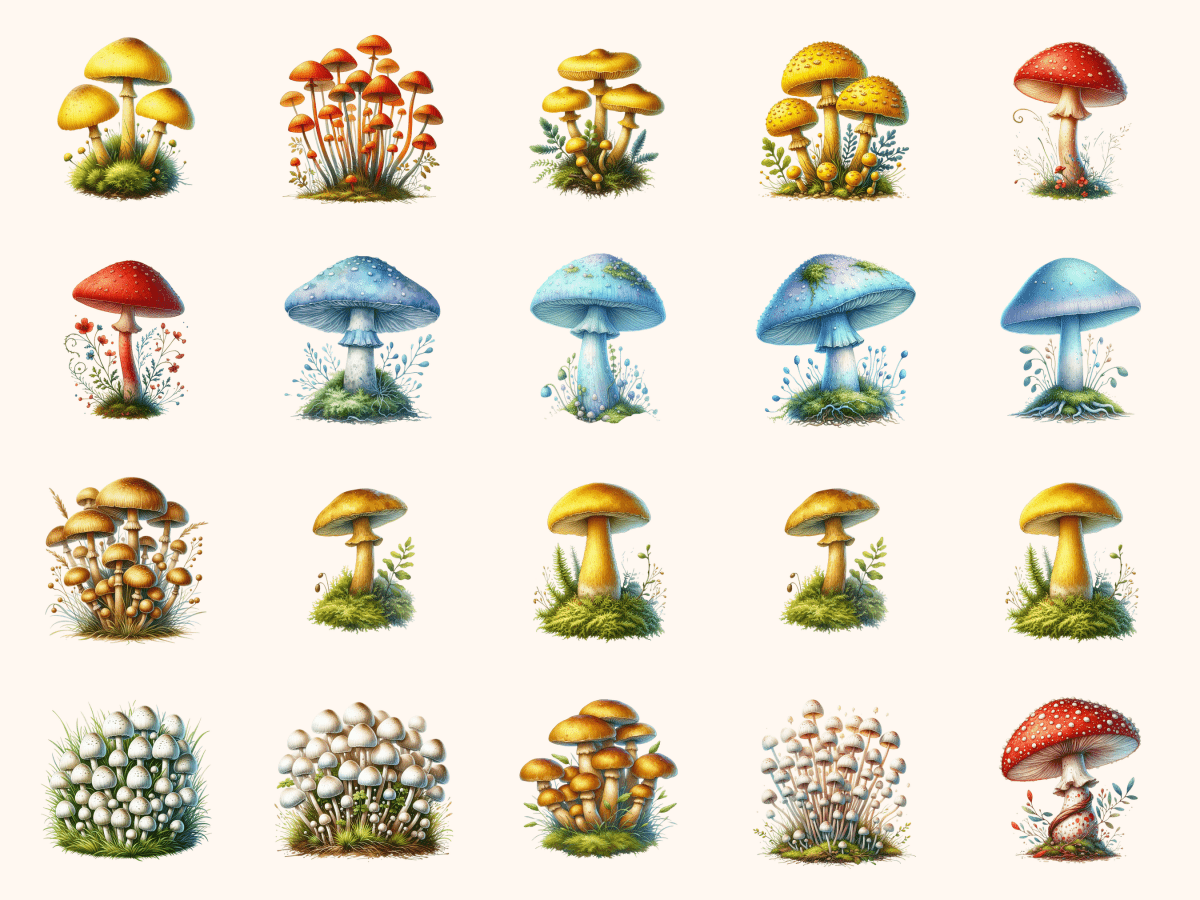 Mushroom Meadows Clipart All Bundles Clipart Line Art - WondersArtist